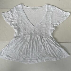 Lucky Brand White Smocked Peplum Short Sleeve Blouse Small